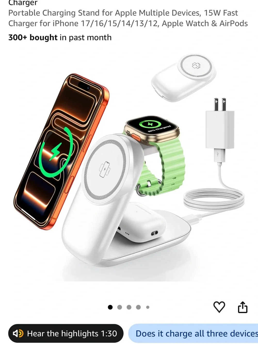 NEW Vexirum 3-in-1 Foldable Magnetic Wireless Charging Station White